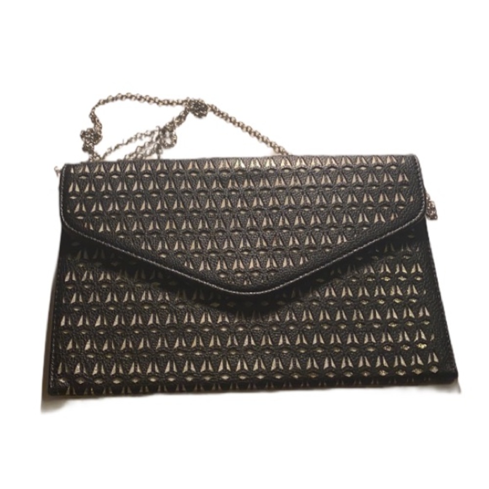 Vegan Leather Black and Silver Clutch NWOT